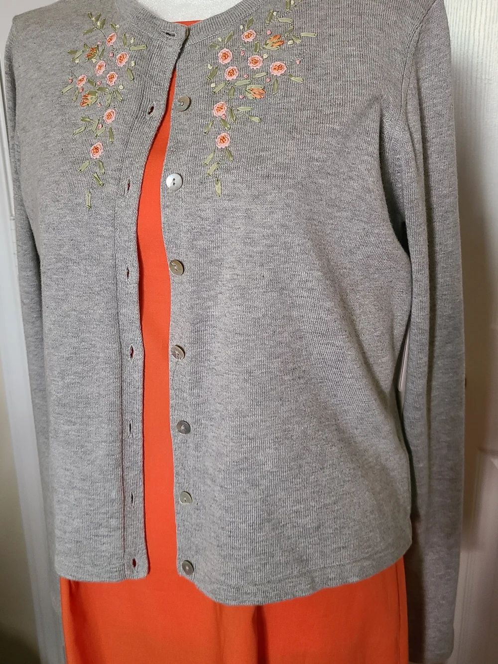 VTG NWT Evan Picone Orange Sleeveless Cotton Lycra Dress With Embridered Sweater